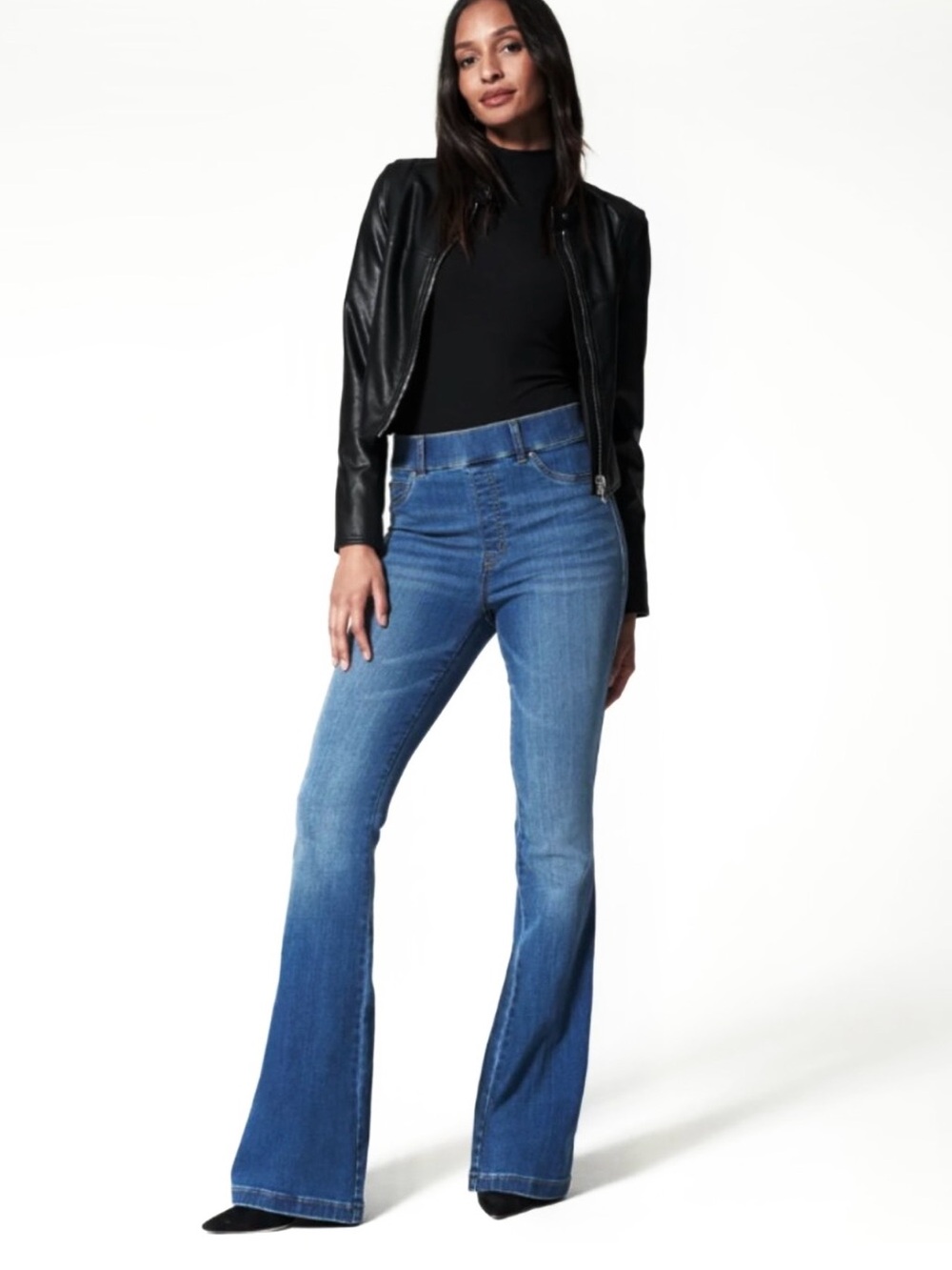SPANX Mid-Rise Blue Flare pull on Jeans